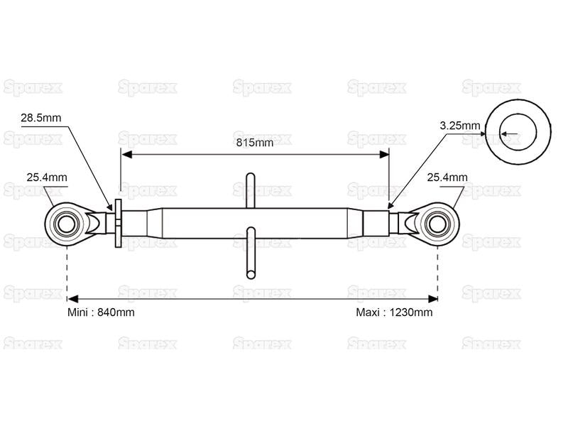 Top Link Standard Duty (Cat.2/2) Ball and Ball, Min. Length: 940mm. Max Length 1230mm ( S.15311 )