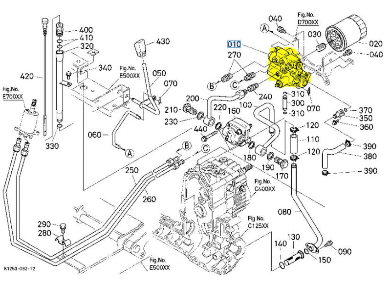 Kubota YW264-00104 Control Valve Assembly to fit GR2100EC/EU, GR2120EC/S/EU