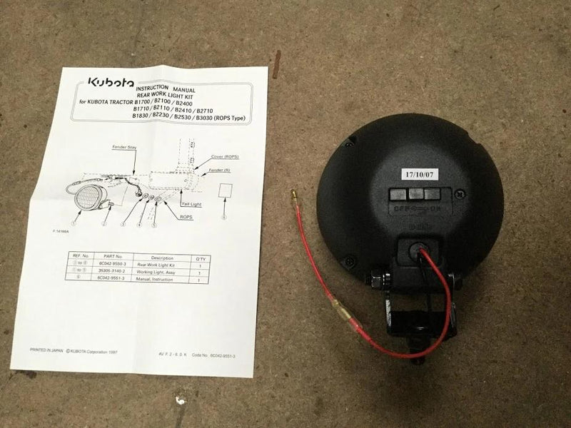 6C042-95501  Kubota Tractor Working Light Kit for ROPS with Switch ( B16 / B1820 / B1 Series )