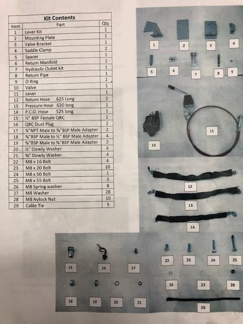 Kubota B series D/A Hydraulic Valve Kit, W24TS00756 Detent to Flow Valve Kit